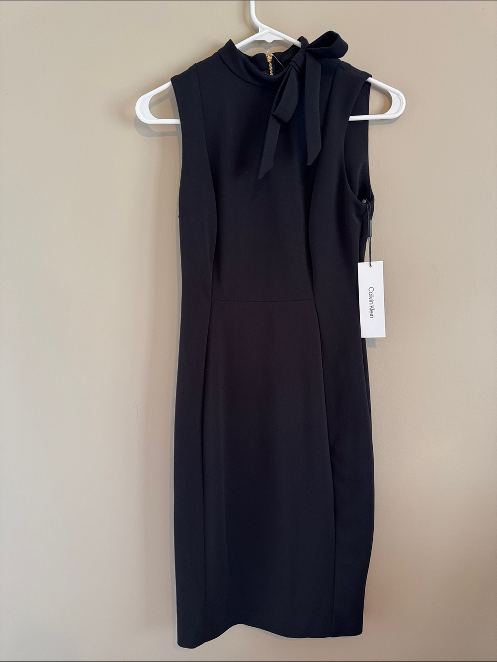 Calvin Klein Black Sleeveless Tie-Neck Midi Dress
